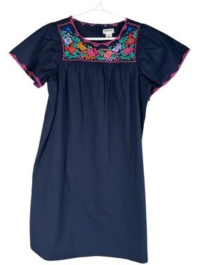 Crewcuts Girl's Navy Floral Embroidered Mexican Style Summer Dress Size 10